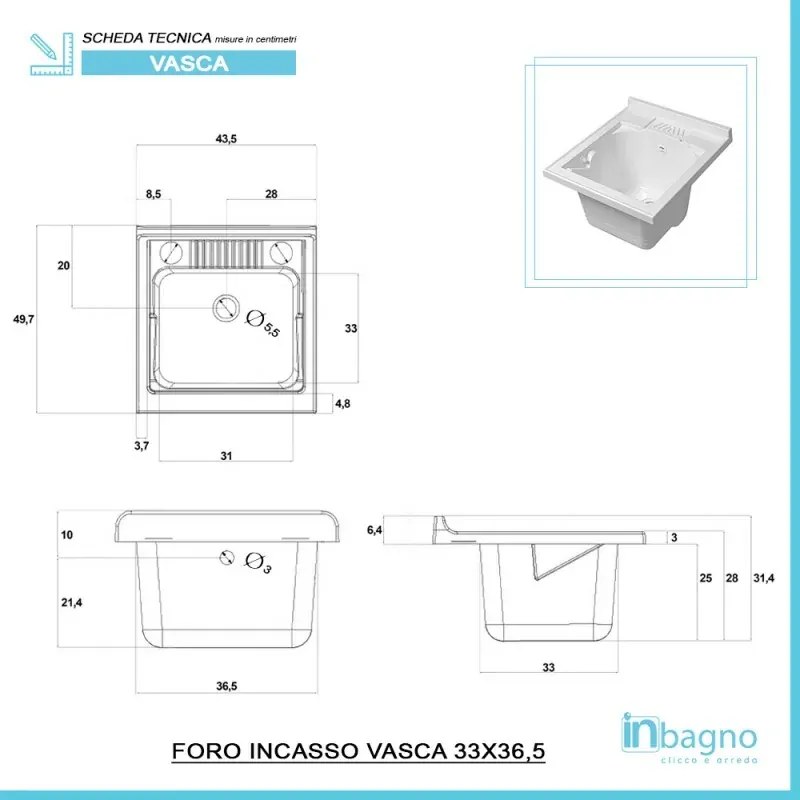 Mobile lavatoio grigio 45x50 cm vasca in resina e asse lavapanni Desya
