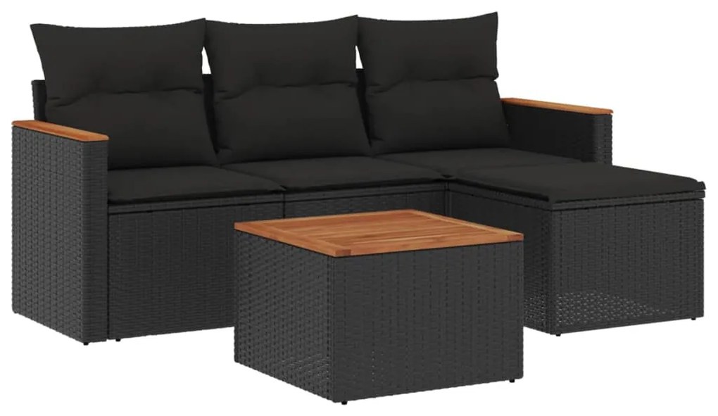 Set divani da giardino 5 pz con cuscini in polyrattan nero