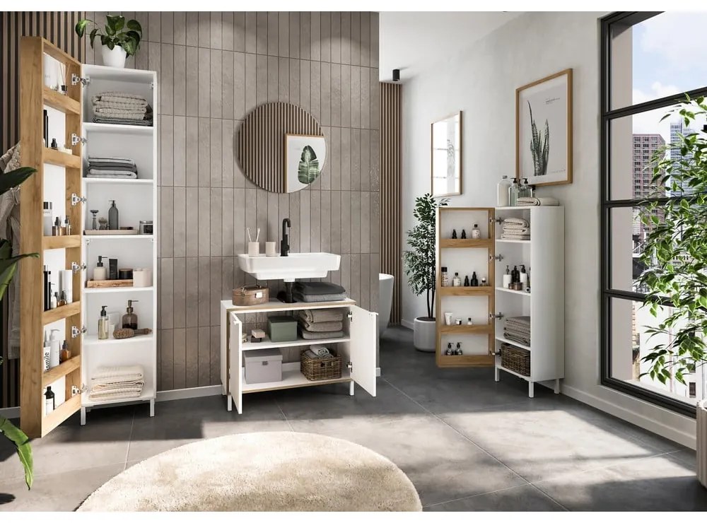 Mobile per bagno bianco alto e stretto 39x195 cm Topeka – Germania