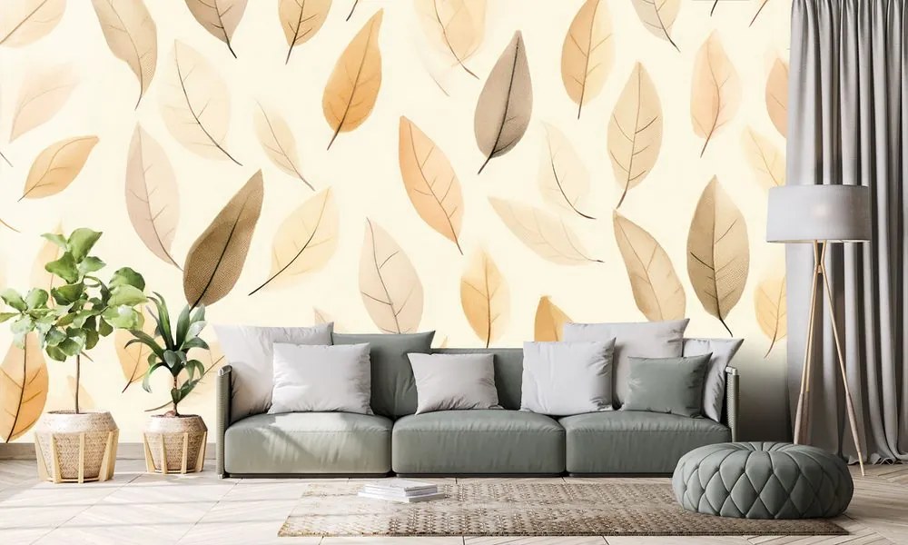 Carta da parati autoadesiva – Foglie beige delicate