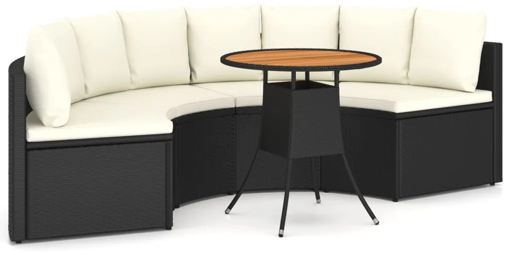 Set divani da giardino 5 pz con cuscini in polyrattan nero