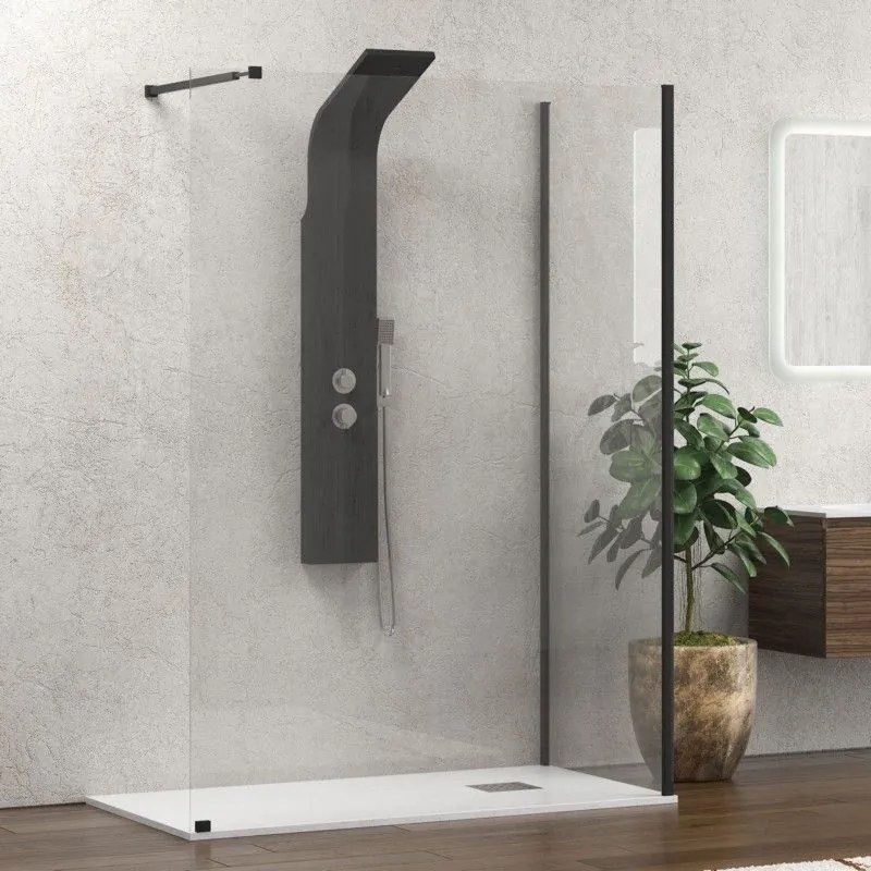 Kamalu - doccia walk in 80x90 angolare con profilo nero | kw4000b