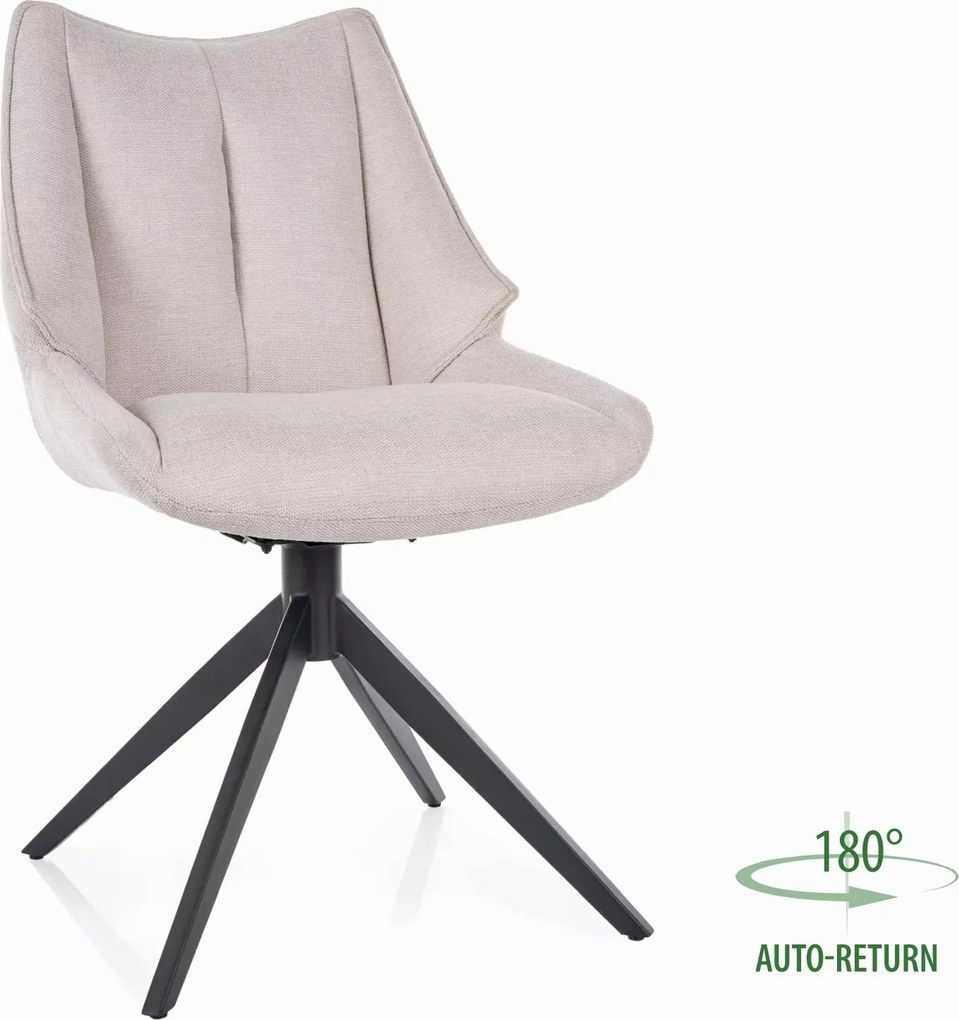 Sedia Coda Brego in tessuto beige chiaro Brego 22 con struttura in metallo nero opaco e seduta girevole auto-return – 56x91 cm
