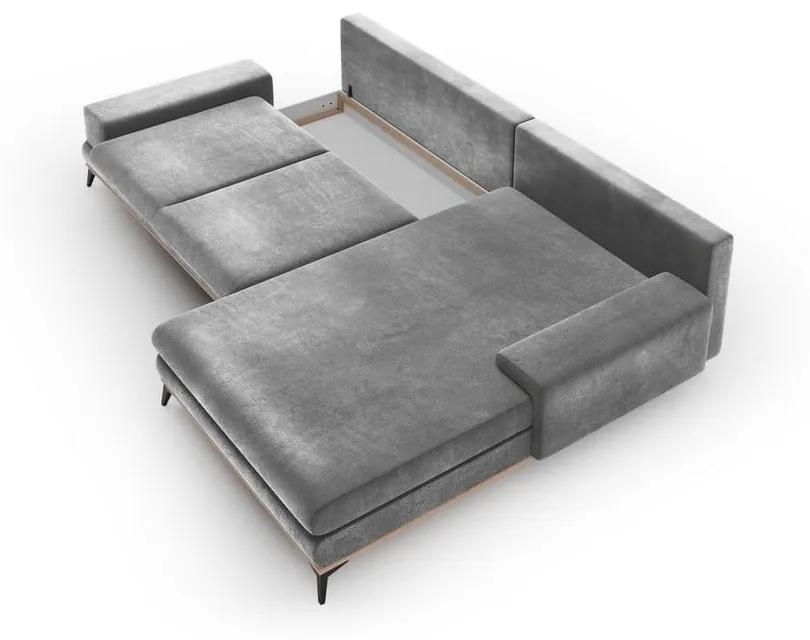 Divano letto angolare grigio con rivestimento in velluto, angolo destro Astre - Windsor &amp; Co Sofas