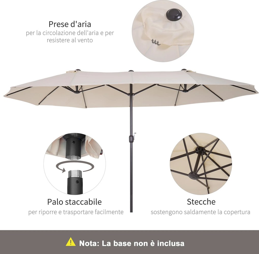 Ombrellone da Giardino 4,6x2,7 m Palo Ø48 mm Doppio Tetto Beige...