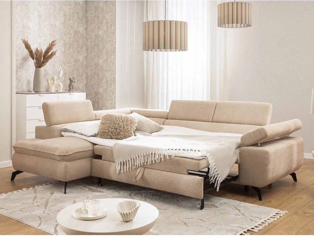 Divano angolare beige (con penisola a sinistra/a L) con rivestimento in ciniglia Marbeya – Ropez