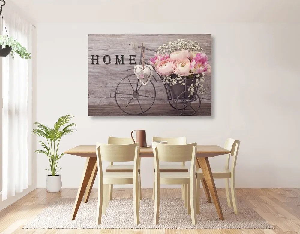 Stampa su tela – Fiori meravigliosi in vaso vintage con iscrizione