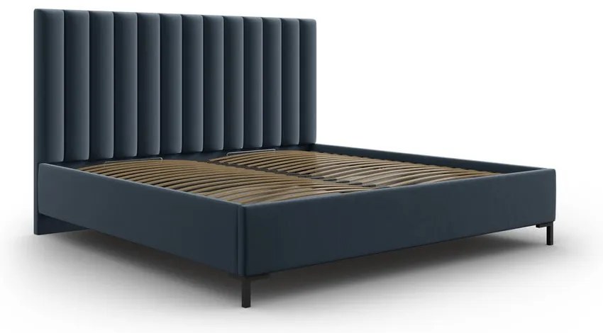 Letto matrimoniale imbottito blu scuro con contenitore a griglia 180x200 cm Casey - Mazzini Beds