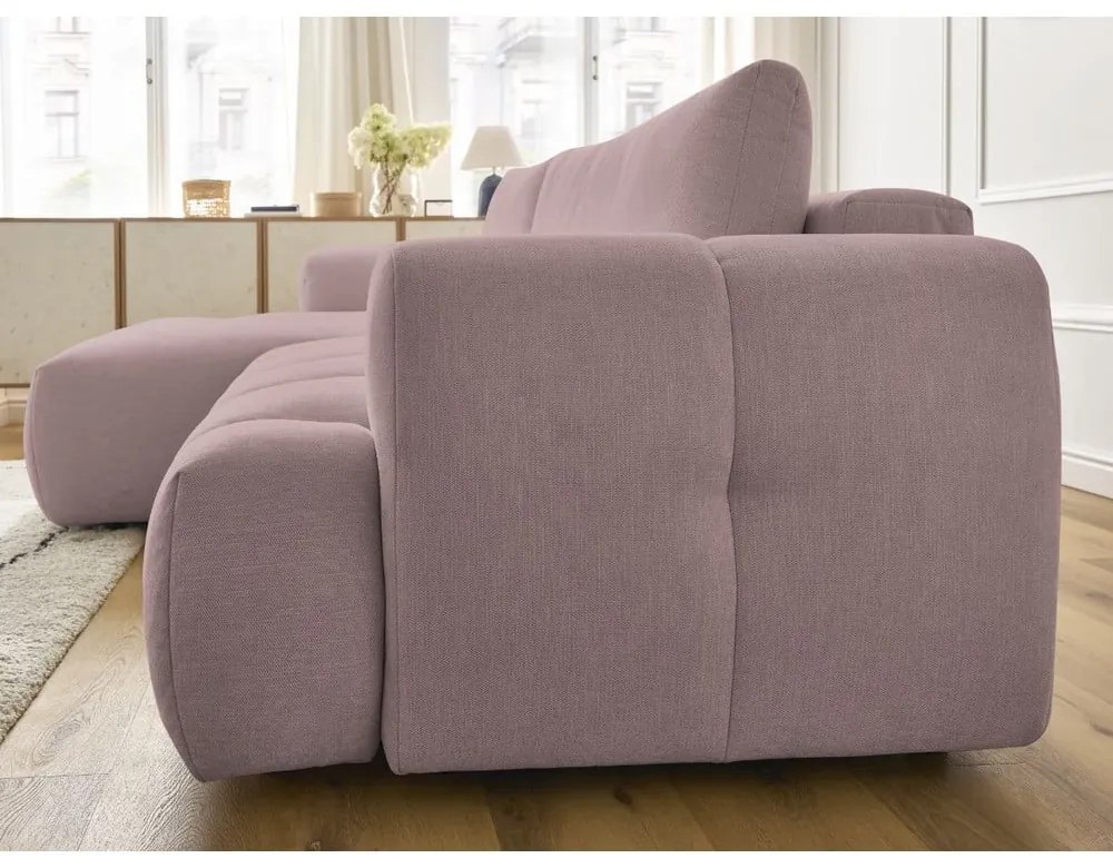 Divano angolare rosa allungabile e con contenitore (penisola a sinistra/chaise lounge) con rivestimento in ciniglia Fuji – Bobochic Paris