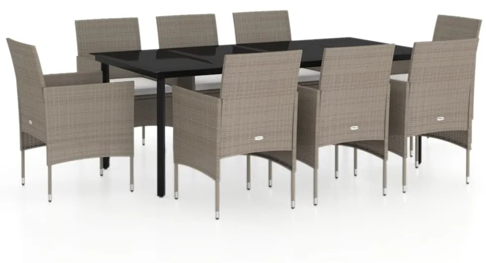 Set da pranzo per giardino 9 pz con cuscini beige e nero