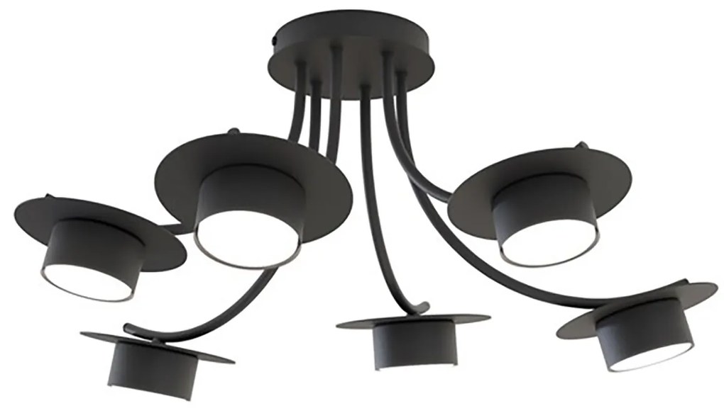 Plafoniera Moderna Giunone Acciaio Nero 6 Luci Gx53 Ip20