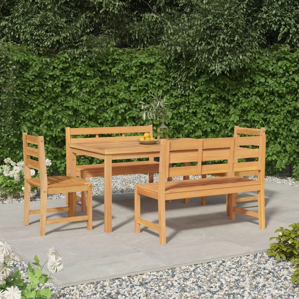 Set Da Pranzo Per Giardino 5 Pz İn Legno Massello Di Teak /