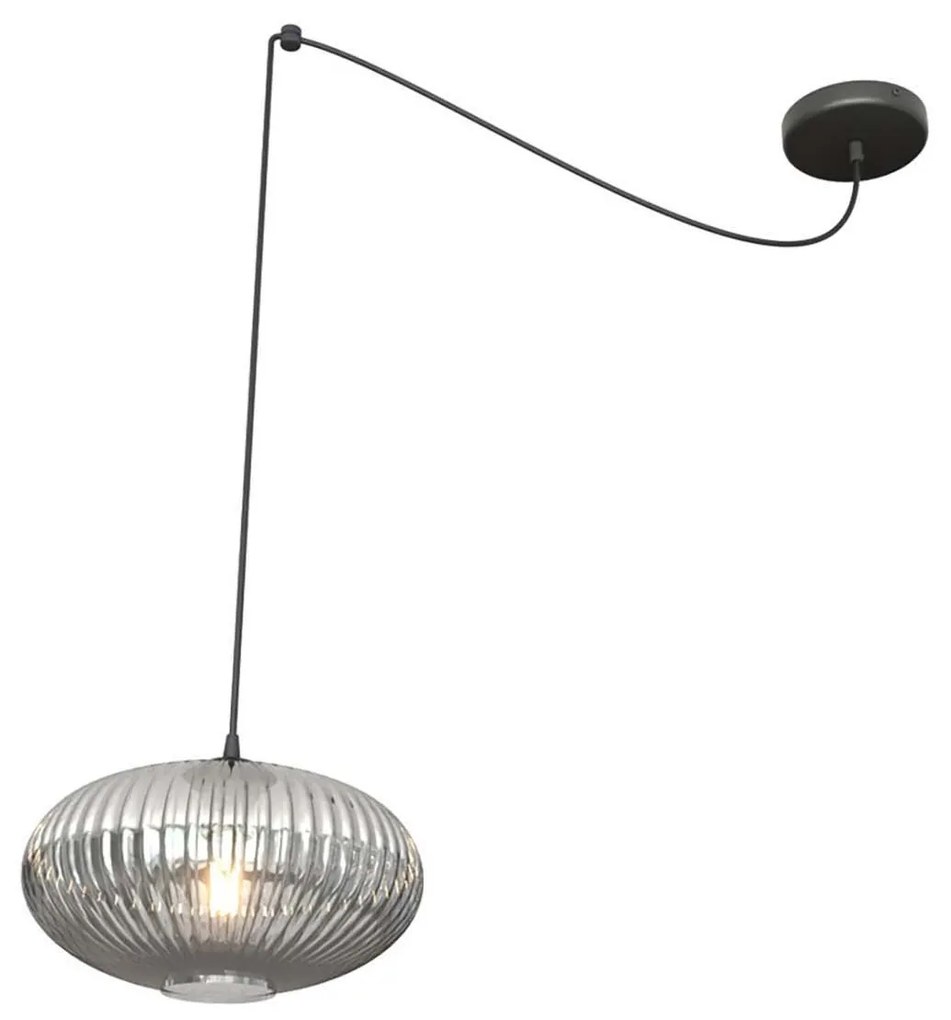 Sospensione 1 Luce Elios In Acciaio Nero Paralume Plissettato Fumè