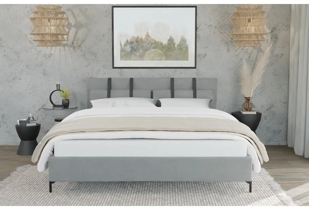 Letto matrimoniale imbottito grigio chiaro con griglia 180x200 cm Tulsa - Ropez