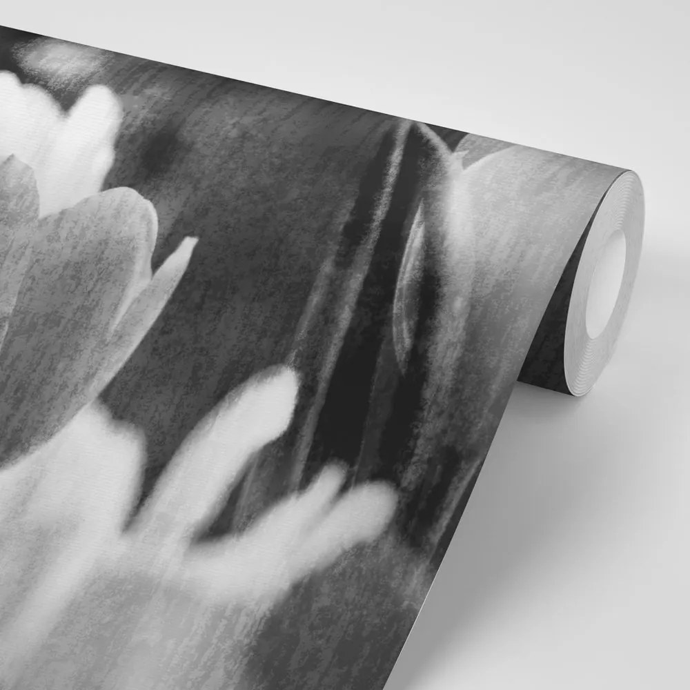 Carta da parati – Tulipani in bianco e nero in stile retrò