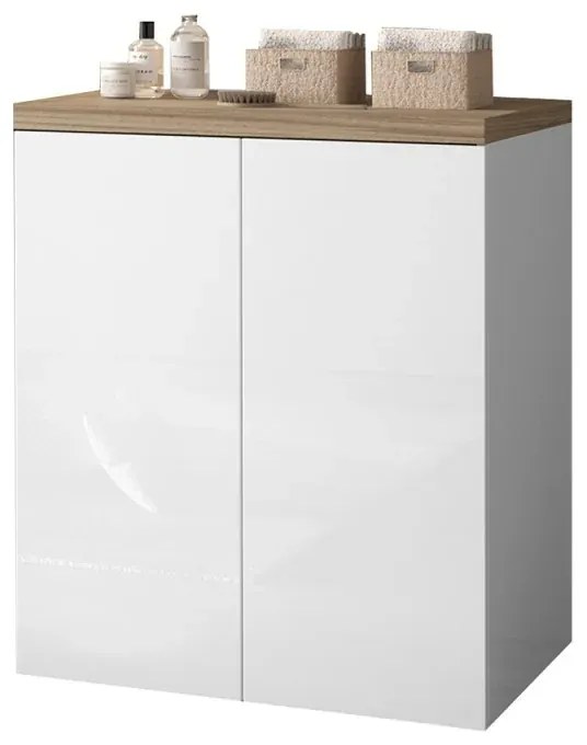 Mobile multiuso con due ante 79x65x91 cm effetto legno e bianco Wanda