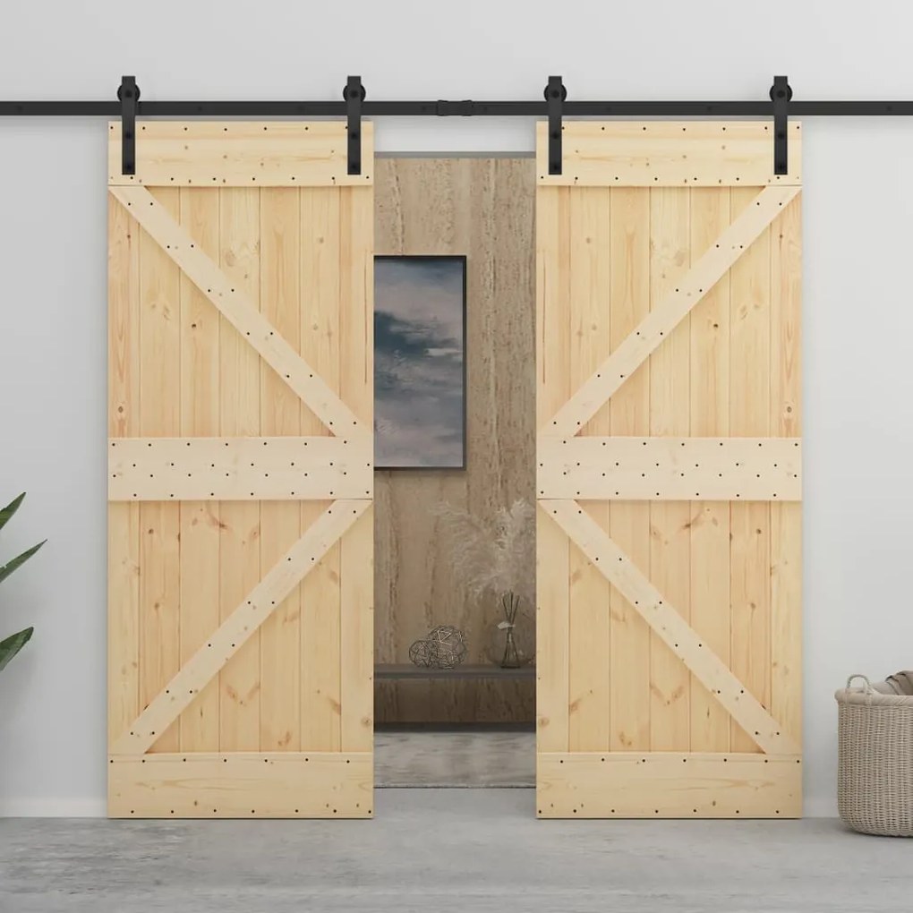 Porta Scorrevole Con Set Hardware 80x210 Cm İn Legno Di Pino /