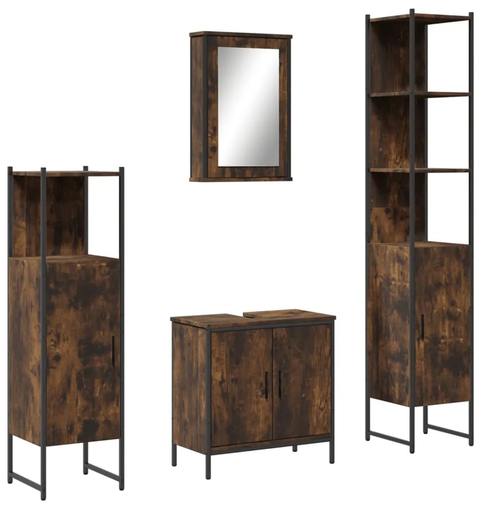 Set mobili da bagno 4 pz rovere fumo in legno multistrato