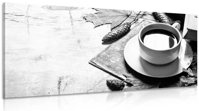 Stampa su tela – Tazza di caffè in autunno in bianco e nero