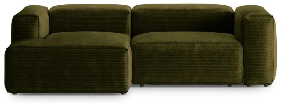 Divano angolare verde (con penisola a sinistra/con chaise lounge) con rivestimento in velluto a coste Bergamo – Cosmopolitan Design