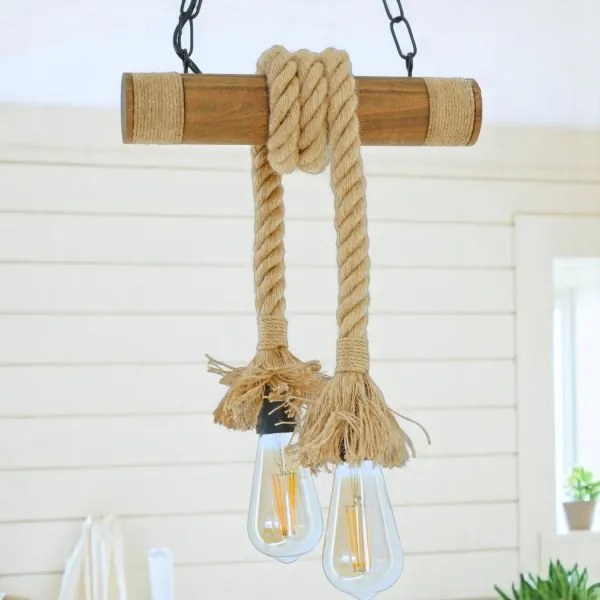 Lampadario a sospensione con catena KOS 2xE27/60W/230V faggio