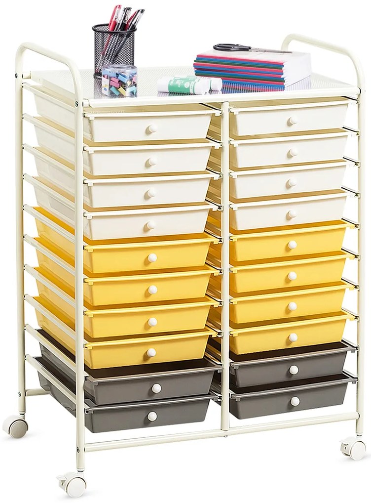 Costway Carrello cassettiera multiuso e leggero con 20 cassetti, Contenitore con ruote per ufficio e casa Multicolore