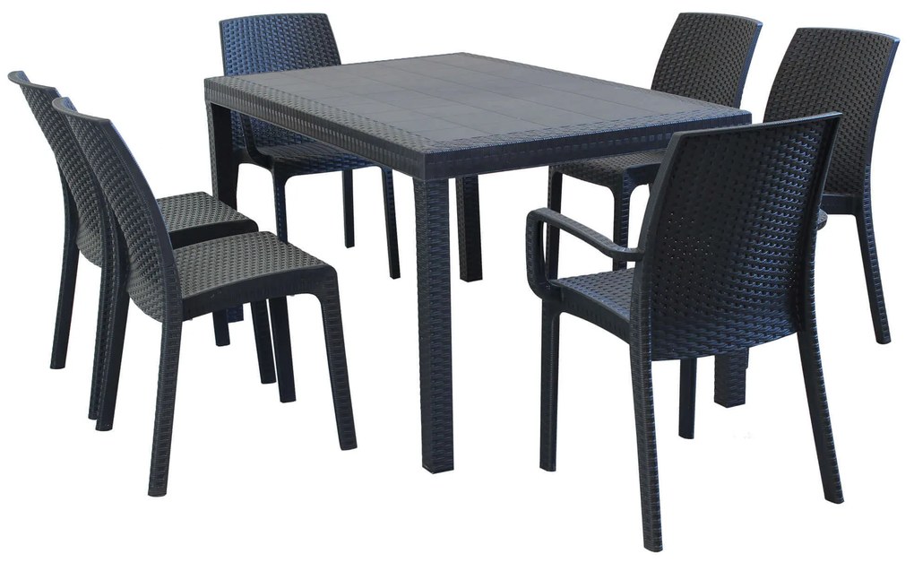 CALIGOLA - set tavolo in resina effetto rattan cm 150 x 90 x 74 h con 4 sedie e 2 poltrone Alma