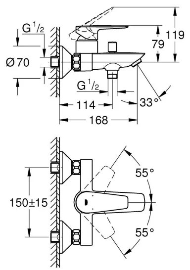 GROHE 23605001 - Miscelatore per vasca BAUEDGE 150±15 mm Cromo lucido