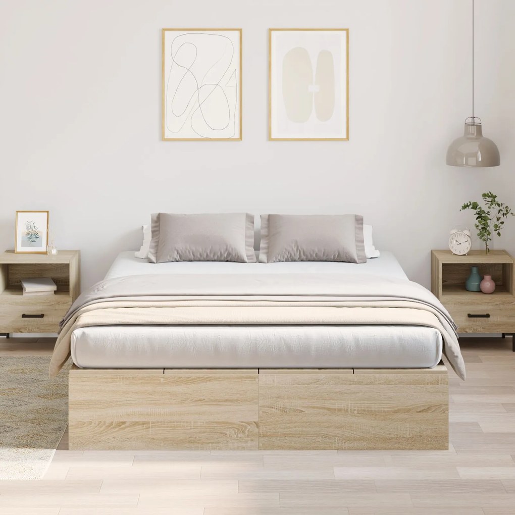 Letto con contenitore rovere sonoma legno ingegnerizzato