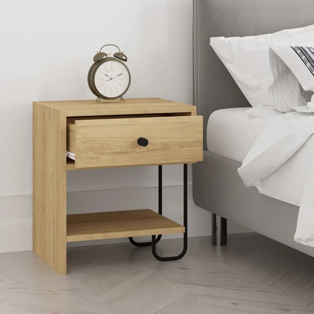 Comodino in rovere con ripiani in colore naturale Saturne - Marckeric