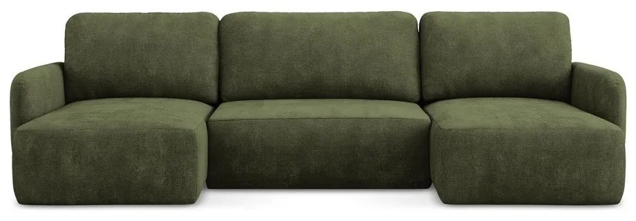 Divano angolare verde allungabile/con contenitore (a U) con rivestimento in ciniglia Lilo – Makamii