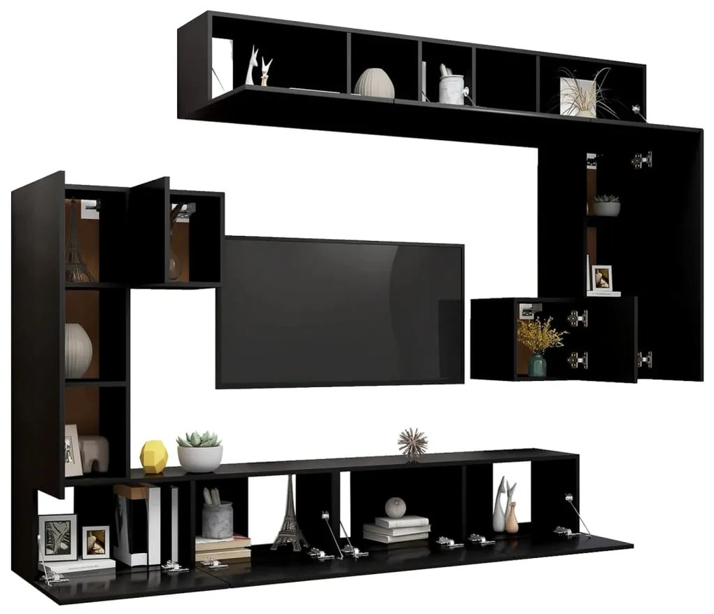Set mobili porta tv 8pz nero in legno multistrato
