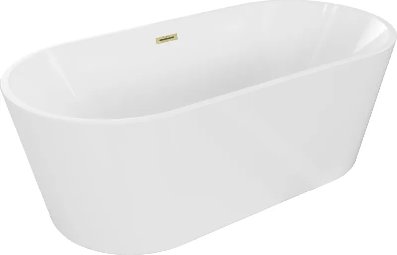 Mexen Luna vasca da bagno autoportante 150 x 75 cm, bianca, troppopieno oro spazzolato - 52031507500-55