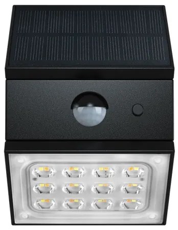 Lampada solare da parete a LED con sensore, 2,5 W / 3,7 V, IP65, 1200 mAh, nera