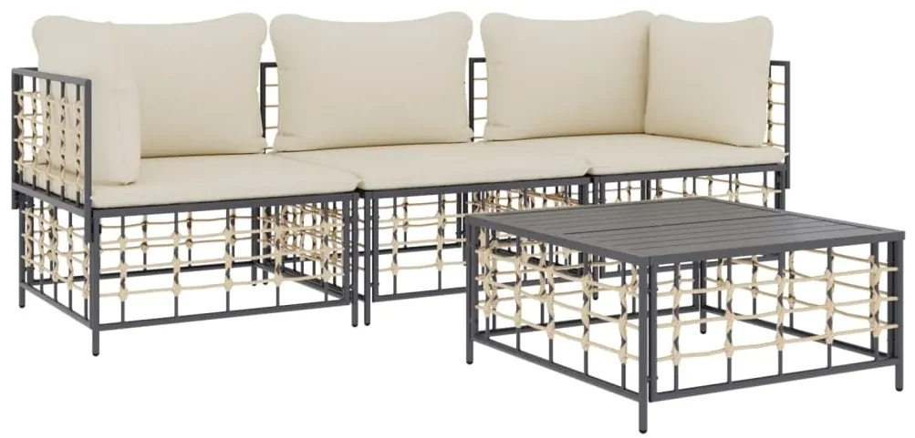 Set divani da giardino 4 pz con cuscini antracite in polyrattan