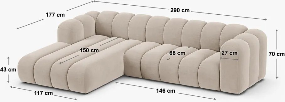 Divano angolare grigio (con penisola a destra/con chaise lounge) con rivestimento in ciniglia Lupine – Micadoni