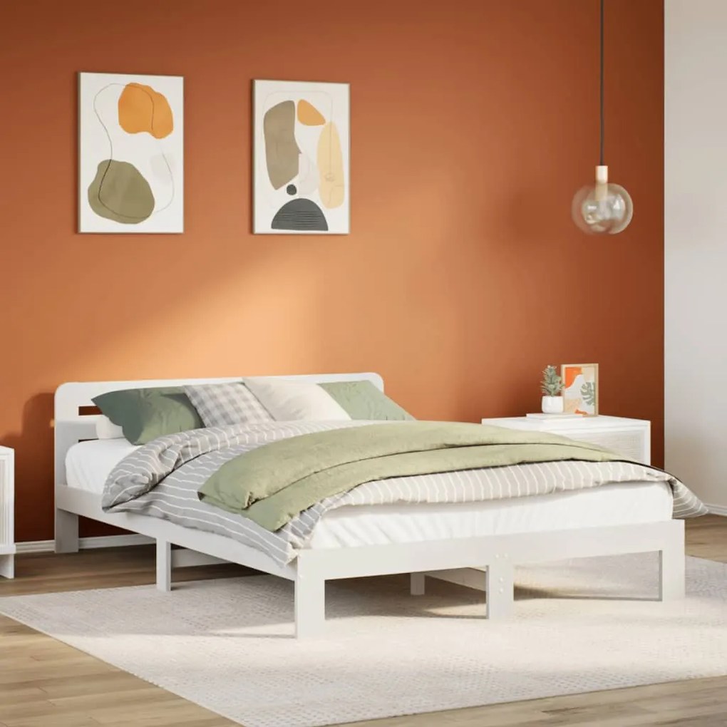 Letto Senza Materasso Bianco 140x200 Cm Legno Massello Di Pino /