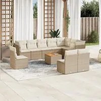 Set Divani da Giardino 11 pz con Cuscini Beige in Polyrattan 3223699