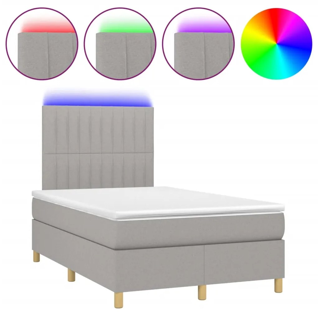 Letto a molle materasso e led grigio chiaro 120x200 cm tessuto