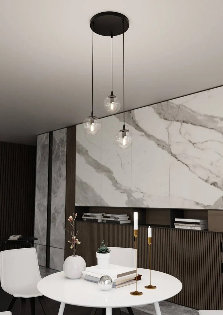 Lampadario a Sospensione COSMO 3 BLACK TRANSPARENT PREMIUM
