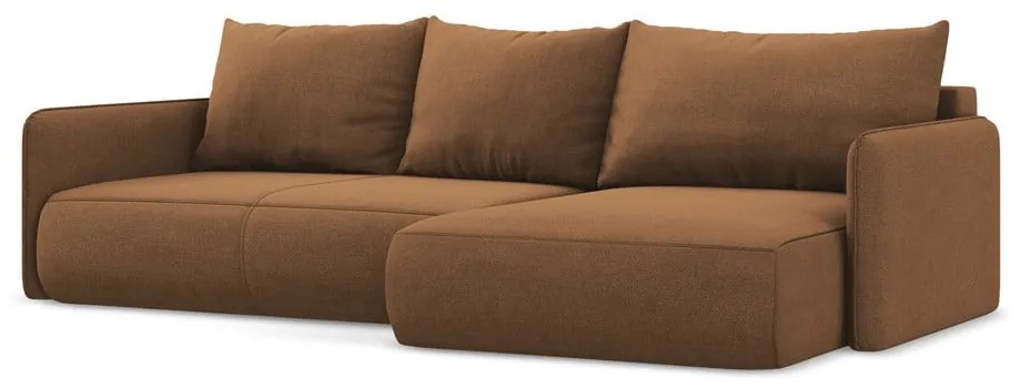 Divano angolare arancione allungabile/con contenitore (con penisola a destra) Nanea – Makamii