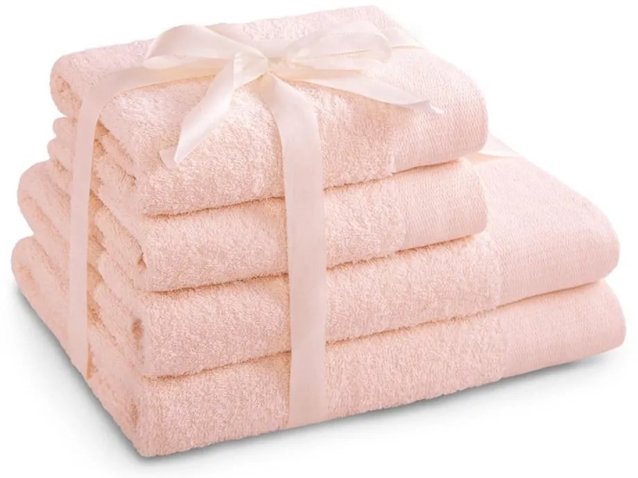 Set di asciugamani per viso e corpo tipo terry rosa chiaro in cotone 4 pz Amari – Restilo