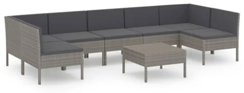 Set Divani da Giardino 8 pz con Cuscini in Polyrattan Grigio