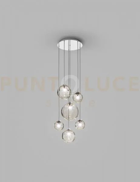 Puppet sospensione r6 fume' trasparente cromo lucido 6 luci attacco g9