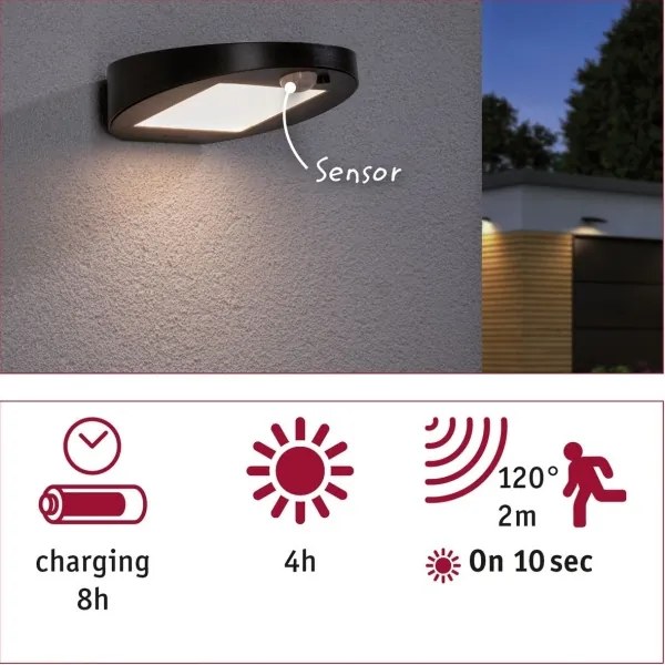 Paulmann 94246 - LED/1,2W IP44 Lampada solare da esterno con sensore RYSE 3,7V