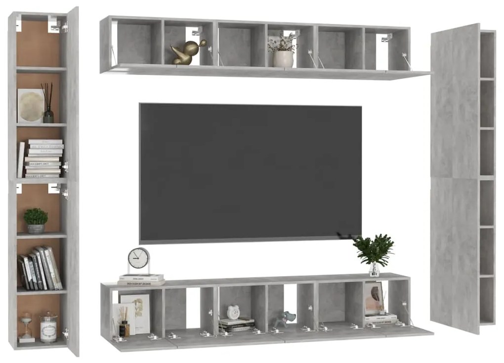 Set porta tv 10 pz grigio cemento in truciolato