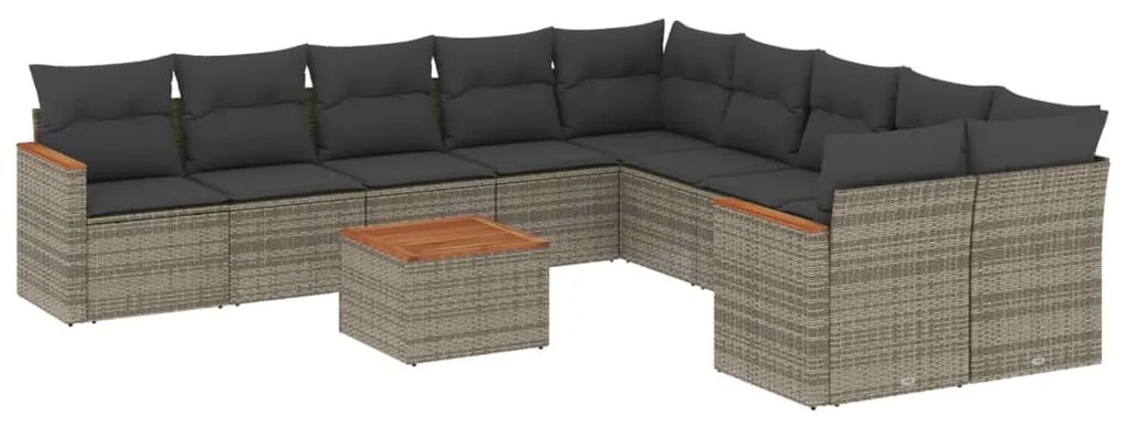 Set divani da giardino 11 pz con cuscini in polyrattan grigio