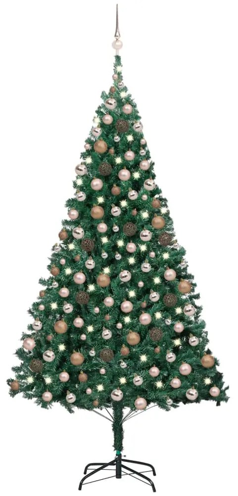 Albero di Natale Preilluminato con Palline Verde, Albero di Natale Preilluminato con Palline Verde 210 cm PVC