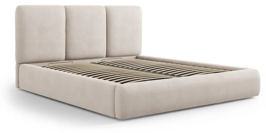 Letto matrimoniale imbottito beige con contenitore con griglia 160x200 cm Brody - Mazzini Beds