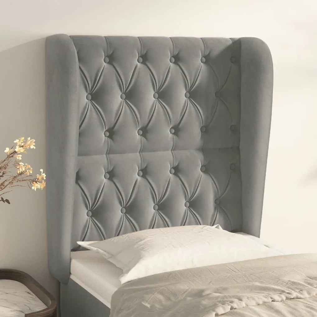 Testiera Ad Orecchio Grigio Chiaro 83x23x118/128 Cm İn Velluto /